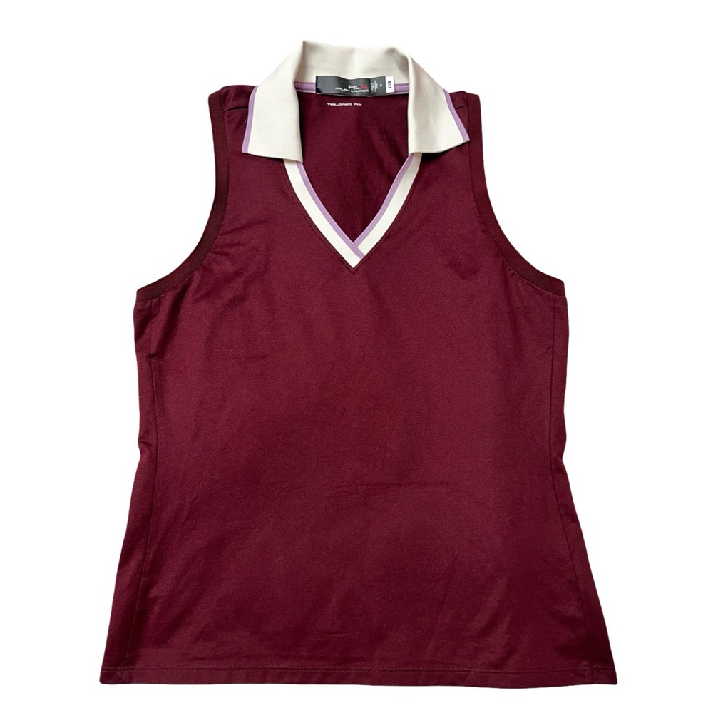 RLX Ralph Lauren Women's Golf Top Size L Maroon Tailored Fit V-Neck Sz Medium